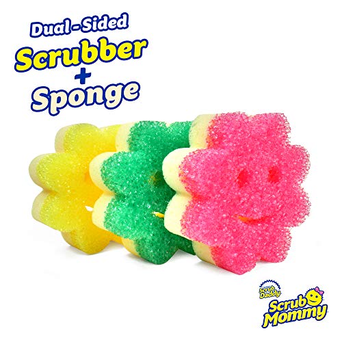 Scrub Daddy Sponge Set - Scrub Mommy Power Flower Dual- Sided Sponge and Scrubber - Non Scratch Sponge for Dishes and Home, Odor Resistant, Firm in Cold Water Soft in Warm , Multi-Surface 3 ct