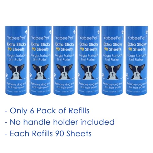 Extra Sticky Large Lint Roller Refills, 6.3'' Giant Lint Roller Refills for Pet Hair, Clothes&Furniture Cleaning, 540 Sheets in Total - style: 6 Refills