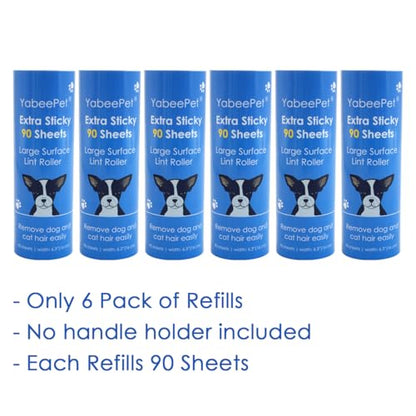 Extra Sticky Large Lint Roller Refills, 6.3'' Giant Lint Roller Refills for Pet Hair, Clothes&Furniture Cleaning, 540 Sheets in Total - style: 6 Refills