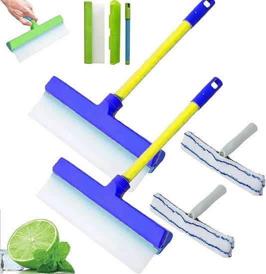 Byblix Window Squeegee, Byblix Recyclable Silicone Window Squeegee Kit, 3 in 1 Window Cleaning Scraper with Silicone Squeegee Microfiber Scrubber (Blue*2) - color: Blue*2