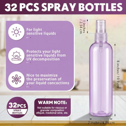Eccliy 32 Pcs 8 oz Spray Bottles Fine Mist Plastic Spray Bottles Empty Sprayer Hairs Refillable Travel Sprayer with Pump Cap for Cleaning Oils Travel Perfumes (Purple,Clear) - color: Purple, style: Clear