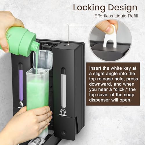 3 Chamber Shampoo and Conditioner Dispenser, No Drill - Wall Mounted Shower Soap Dispenser, Refillable Body Wash Dispenser Set 3, 1200ML Large Capacity, for Bathroom & Hotel, Black - color: Black Set of 3