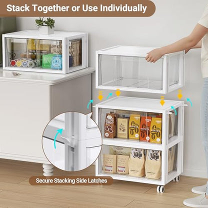 Extra Large Storage Drawer Cart with Wheels, Stackable Storage Boxes 2 Tier-2 Drawer Clear Plastic Organizer Container Rolling Cabinet for Art Crafts Supplies Under Desk Home Office Bedroom Bathroom