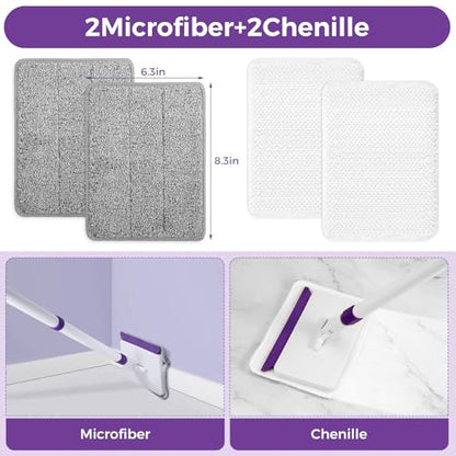 4 Mop Pads Refill for wlich Baseboard Cleaner(2 Chenille Pads+2 Microfiber Pads),Baseboard Cleaner Pad Refills for Ceiling, Wall, Floor and Baseboard Cleaning