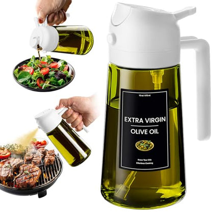 CXINYI - 16oz/470ml Olive Oil Dispenser for Kitchen with Stickers - 2 in 1 Olive Oil Sprayer for Cooking, Air Fryer, and Salad, White (Light-Proof Kitchen Gadget) - color: White-02