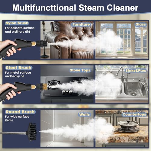 Portable High-Pressure Handheld Steam Cleaner, 14-Piece Accessories, 6 Steam Levels, 15s Heat-Up,chemical-free Cleaning Tile, Grout, Dirt, Grease & Car Detailing(white＆Black) - color: white