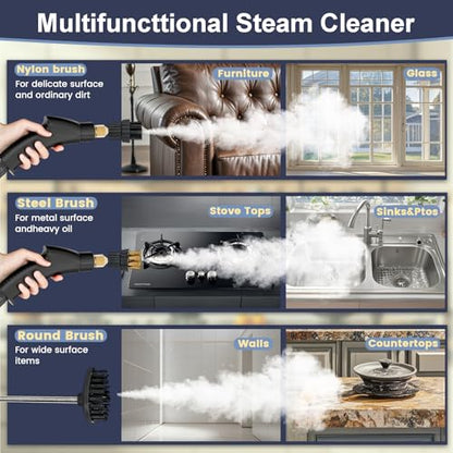 Portable High-Pressure Handheld Steam Cleaner, 14-Piece Accessories, 6 Steam Levels, 15s Heat-Up,chemical-free Cleaning Tile, Grout, Dirt, Grease & Car Detailing-Black - color: 1GARY