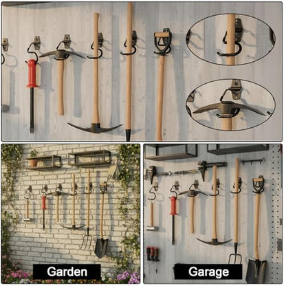 18 Pack Broom Holder Wall Mount - Tool Hangers Garage Wall Hanging Organizer - Heavy Duty Metal Large S Hooks for Mop Shovel Rake Shed Garden Lawn Yard Handle Tools Organization (Black)
