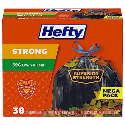 Hefty Strong Lawn & Leaf Trash Bags, 39 Gallon, 38 Count - style: 38 Count (Pack of 1)