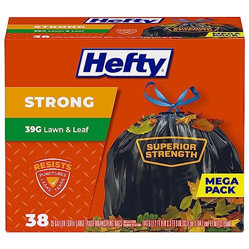 Hefty Strong Lawn & Leaf Trash Bags, 39 Gallon, 38 Count - style: 38 Count (Pack of 1)