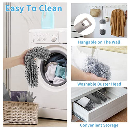 Microfiber Feather Duster with Extension Pole 30 to 100 inches, Reusable,Bendable, Washable Dusters for Cleaning Ceiling Fan, High Ceiling, Blinds, Furniture & Cars, 12PCS