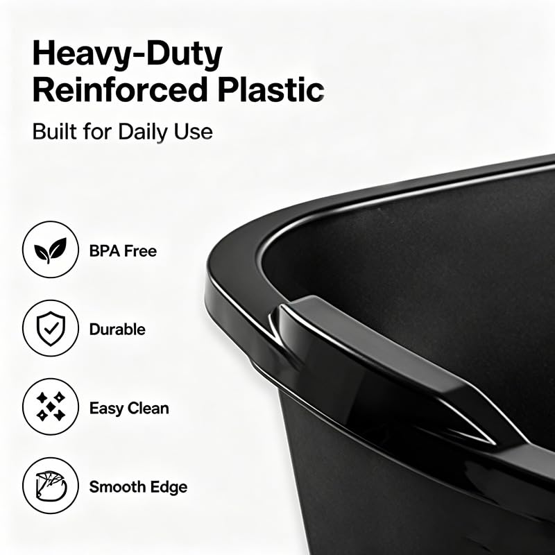 Wash Basin and Dish Pans for Kitchen Sink, 18 Qt Plastic Laundry Tub for Home Cleaning, Portable Water Bucket for Camping, Gardening and Dishwashing, Black, 2 Pack