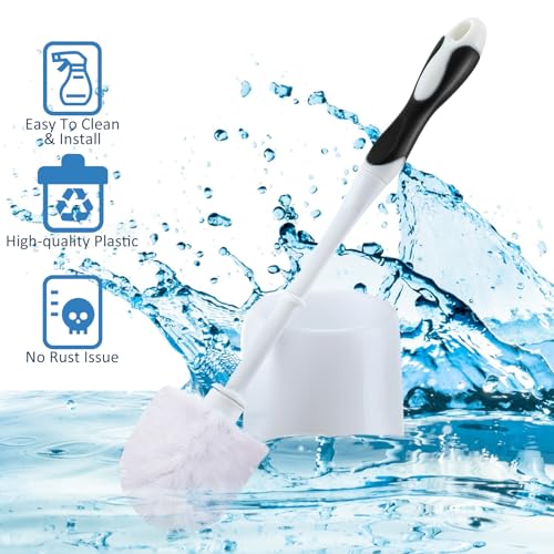 Tioncy 6 Pack Toilet Brush with Holder, 14.96 Inch Toilet Bowl Brush Set, Stiff Bristles Scrubber for Deep Cleaning, Base Caddy, Bathroom Cleaning Supplies (Black,White) - color: Black and White