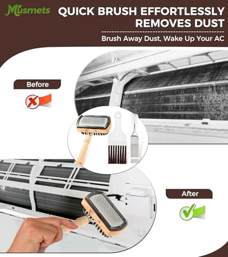 3PCS Air Conditioner Fin Comb Set, Double-Sided AC Coil Cleaning Brush, Metal Fin Comb & Mini Split Brush Kit Compatible with Refrigerator/Evaporator/Window AC Units