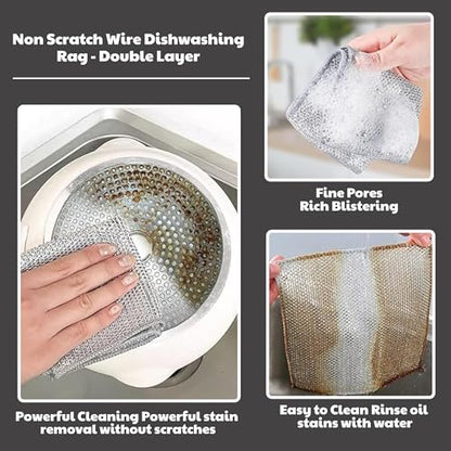 CrafTreat Non Scratch Wire Dishwashing Rag, 10 Pack Double Layer Reusable Wire Dishcloth, Silver Mesh Metal Cleaning Cloth for Pots, Pans, Sink, Steel Cookware, Wet & Dry Cleaning