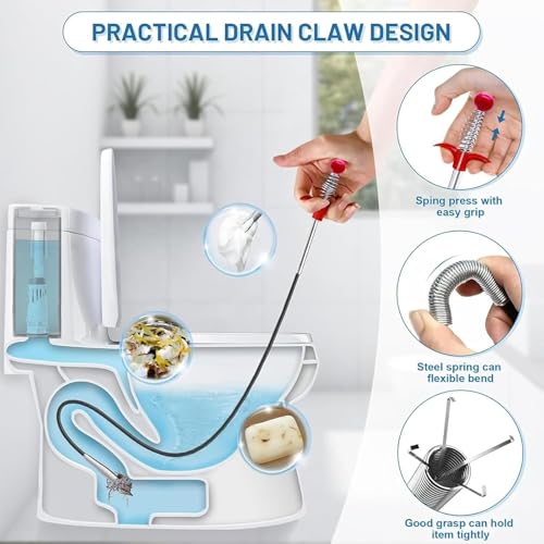 Drain Snake, Unclog Drain Tool for Bathroom Sink, Shower, Bathtub, Car & Tight Spaces,Flexible Sink Snake Drain Cleaner Tool Set, Sink Declogger, Hair Puller from Drain (63" Ball) - color: 63" Ball