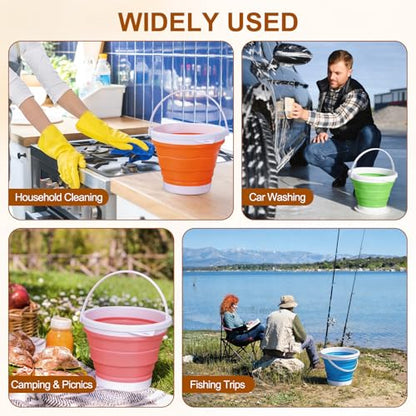 uxcell Collapsible Bucket, 1.3 Gallon (5L) Small Foldable Bucket, Portable Water Pail Round Tub Cleaning Tools with Handle for RV Camping Household Garden Fishing Car Wash, Blue - color: Blue