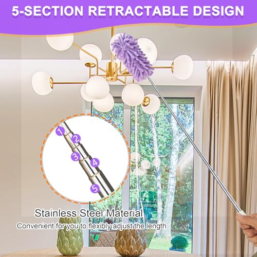 2Pcs Mini Duster for Cleaning, Microfiber Duster with Extendable Pole, Washable Small Duster, Cleaning Tools for Office, Car Interior, Window, Furniture, Computer (Purple)