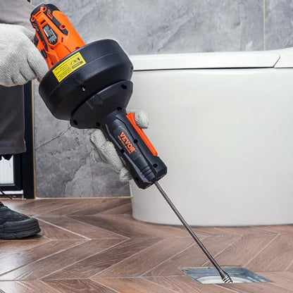 VEVOR 12V Electric Drain Auger, 25FT Cordless Plumbing Snake Auto Feed, Pipeline Snake Drain Clog Remover with Power Drill for 3/4"-2" Pipes, 2.0Ah Battery and Charger Included - style: Electric Auto-Feed