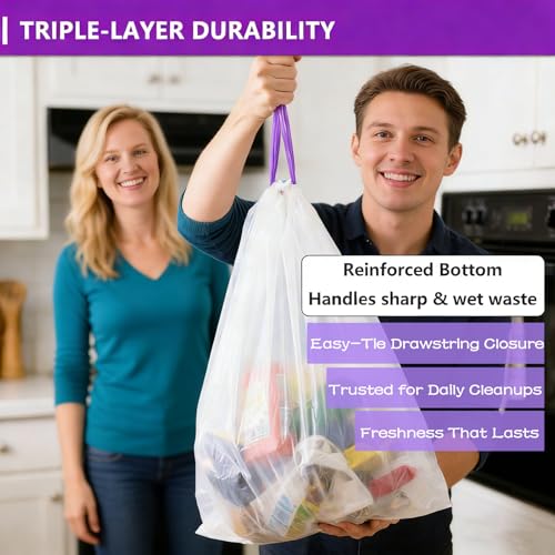 8 Gallon Trash Bags Drawstring, 120 Count Lavender Scented Leak Proof Medium Garbage Bags, 8 Gal Bin Bags Odor Control & Tear Resistant Can Liners for Kitchen Bathroom Bedroom Office - size: 1 Count (Pack of 110)
