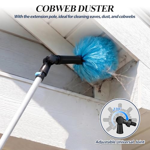 COVERONICS 20FT High Duster Cleaning Tools with 4-16FT Extension Poles - Reusable Fan Duster Cleaning Kits with Ceiling Fan Cleaner Duster, Window Squeegee, Microfiber Feather Duster & Cobweb Duster - size: 16FT
