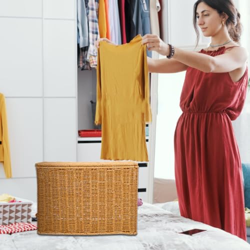UPKOCH Woven Basket with Lid and Handle Narrow Tall Storage Box 15 Inch Decorative Organizer for Magazines Toys and Household Sundries Portable and Lightweight