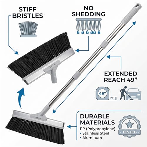 CTIME Outdoor Broom，Heavy Duty Broom 15.7" Broom Head Width, 50" Long Handle Outdoor Large Angle Brooms with Stiff Bristles for Garage, Patio, Porch
