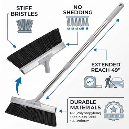CTIME Outdoor Broom，Heavy Duty Broom 15.7" Broom Head Width, 50" Long Handle Outdoor Large Angle Brooms with Stiff Bristles for Garage, Patio, Porch