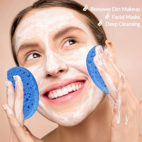 100-Count Facial Sponges Compressed Natural Cellulose Sponge Round Shape Face Sponge for Face Cleansing Exfoliating and Makeup Removal, Blue - color: 100- Pack Blue