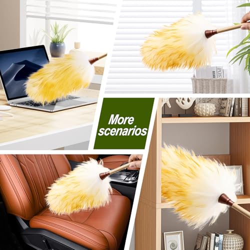 Natural Lambswool Duster 20 Inch Handheld with Wooden Handle Duster Dusting Tool for Blinds Electronics Furniture Delicate Surfaces (2Pcs) - size: 20inch
