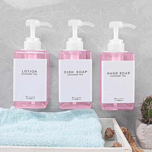 Refillable Shampoo and Conditioner Bottles for Shower Wall,Shampoo and Conditioner Dispenser with Pump No Drill (3 Bottles 3 Wall Mounts-Pink) - color: 3 Bottles 3 Wall Mounts-pink