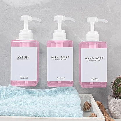 Refillable Shampoo and Conditioner Bottles for Shower Wall,Shampoo and Conditioner Dispenser with Pump No Drill (3 Bottles 3 Wall Mounts-Pink) - color: 3 Bottles 3 Wall Mounts-pink