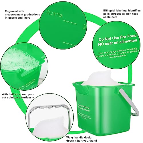 Roshtia 6 Pcs 3 Quart Cleaning Bucket Small Sanitizing Square Bucket Detergent Pail for Home Commercial Restaurant Kitchen Office School (Green) - color: Green