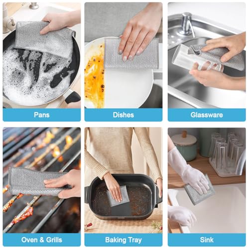 AIDEA Non Scratch Wire Dishcloth 24PK, Wire Dishwashing Rag for Wet and Dry, Dish Cloths for Washing Dishes, Cleaning Pads Steel Scrubber for Cookware, Sinks, Dishes, Stove Tops, 7"×8" - color: Silver