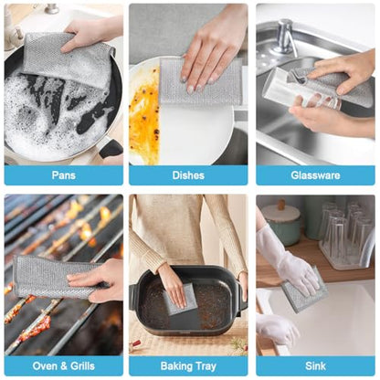 AIDEA Non Scratch Wire Dishcloth 24PK, Wire Dishwashing Rag for Wet and Dry, Dish Cloths for Washing Dishes, Cleaning Pads Steel Scrubber for Cookware, Sinks, Dishes, Stove Tops, 7"×8" - color: Silver