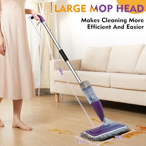 Microfiber Spray Mop for Floor Cleaning with Washable Pads,Dry Wet Use | 27 oz Refillable Bottle,3 Reusable Mop Pads,Mops with Sprayer for Hardwood Laminate Vinyl Tile Cleaning - color: Purple