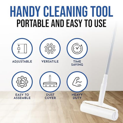 Large Lint Roller with Long Handle – 9.45" Heavy Duty Giant Lint Rollers for Pet Hair – Sticky Roller with Extendable Handle and Refills for Floor, Furniture, Couch, Carpet - size: Large Roller - 9.45" - 450 Sheets