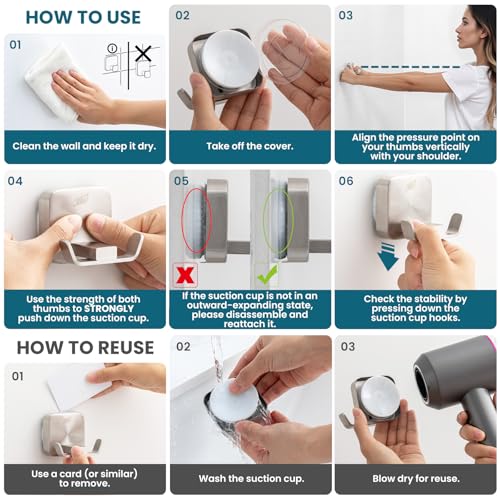 TAILI Patented Strong Suction Cup Hook, 304 Stainless Steel Bathroom Suction Cup Holder for Towel, Loofah, Bathrobe, Damage-Free Hanging Shower Wall Hook, Double-Hook Widening Design, 2 Pack, Silver - color: Wide Double-Hook, Silver