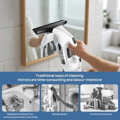 Cordless Window Vacuum Squeegee with 150ml Detachable Water Tank, Electric Window Cleaner Handheld Glass Cleaning Tool with Strong Suction for Shower Glass Mirror Car Door Streak-Free