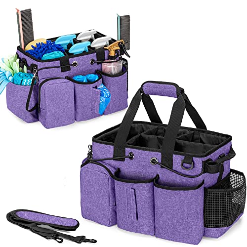 LoDrid Large Professional Cleaning Caddy with Detachable Divider, Supply Organizer with Handle and Shoulder Strap, Cleaning Bags for Housekeepers & Cleaners, Purple - color: Purple