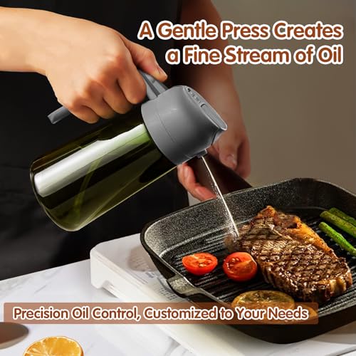 YARRAMATE 16oz/470ml Dark Green Oil Sprayer for Cooking with Stickers, Food-grade Premium 2 in 1 Olive Oil Dispenser Bottle for Kitchen Gadgets, Air Fryer, Salad, Frying, BBQ (Grey) - color: 10_Grey
