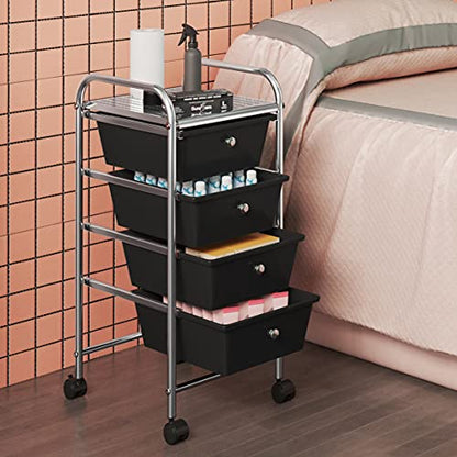 Yaheetech 4 Drawers Cart Rolling Storage Organizer Metal Frame Plastic Drawers Trolley Organizer on Wheels, Black - color: Black, style: 4 Drawers