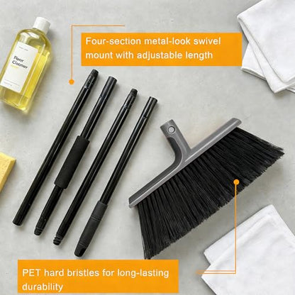 Large Angle Brooms Indoor Outdoor Broom with Long Handle Stiff Bristle Sweeper for Kitchen Garage Deck Courtyard Lobby Patio Lawn Leaves (Gray) - color: Gray