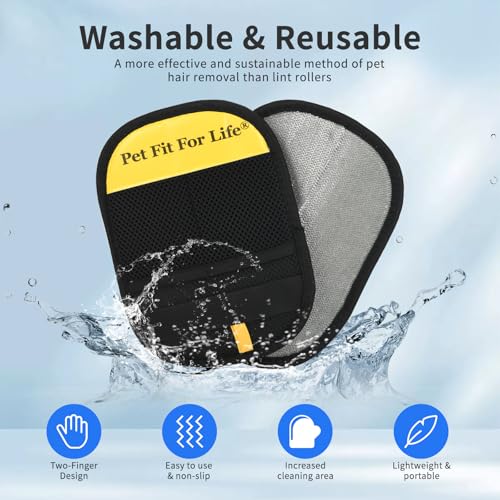 Pet Fit For Life Reusable Pet Hair Removal Glove – Dog & Cat Fur Remover Mitt for Furniture – Cleaning Grooming Tool for Sofa, Couch, Carpet, Car Interior & Clothing, Shedding & Deshedding – 2 Pack