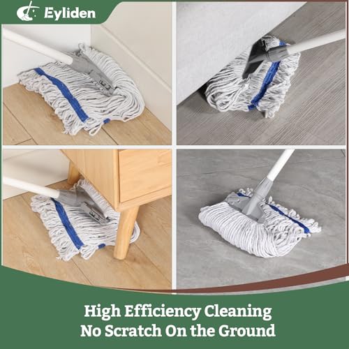 Eyliden Commercial Wet Mop with 2 Cotton Heads | Universal Clips, Heavy Duty Industrial String Mop, for Warehouse Garage Workshop Office Restaurant Hospital
