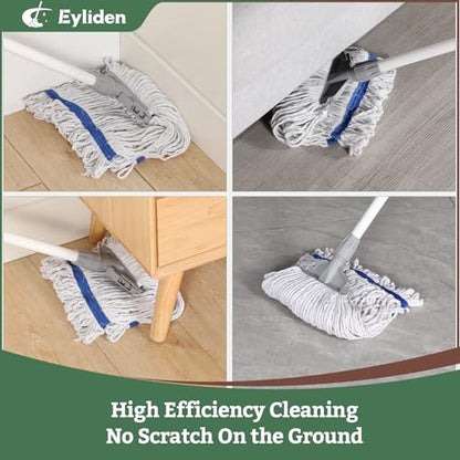 Eyliden Commercial Wet Mop with 2 Cotton Heads | Universal Clips, Heavy Duty Industrial String Mop, for Warehouse Garage Workshop Office Restaurant Hospital