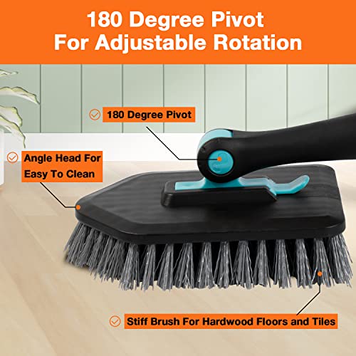 3 in 1 Scrub Cleaning Brush with Long Handle 51'' - Shower Bathtub Tub & Tile Scrubber Brush Include 1 Stiff Brush Head & 3 Scouring Pads & 3 Microfiber Clothes, for Wall Bathroom Glass Bathtub(Black) - color: Black