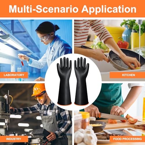 18" XL Size Latex Chemical Resistant Gloves, Reusable Heavy Duty Long Rubber Glove Dishwashing Gloves, Industrial Safety Glove for Men, Forearm Protection Waterproof Resist Strong Acid, Alkali, Oil' - size: 18 inch