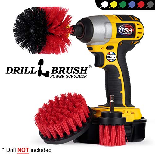 Drill Brush – Drill Brush Power Scrubber - Drill Brush Attachment for Cleaning - Power Scrubber Drill Brush - Nylon Drill Brush - Grout Drill Brush - Drill Scrubber Attachment - Drill Brush Set - color: Red
