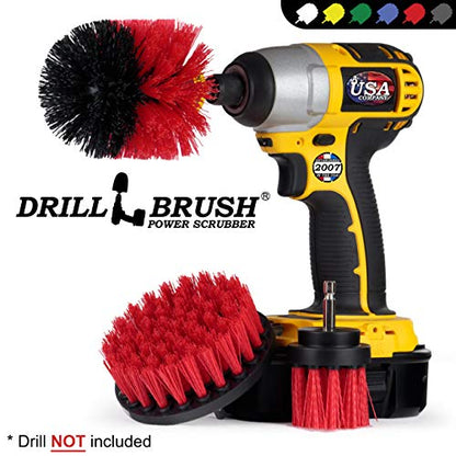 Drill Brush – Drill Brush Power Scrubber - Drill Brush Attachment for Cleaning - Power Scrubber Drill Brush - Nylon Drill Brush - Grout Drill Brush - Drill Scrubber Attachment - Drill Brush Set - color: Red